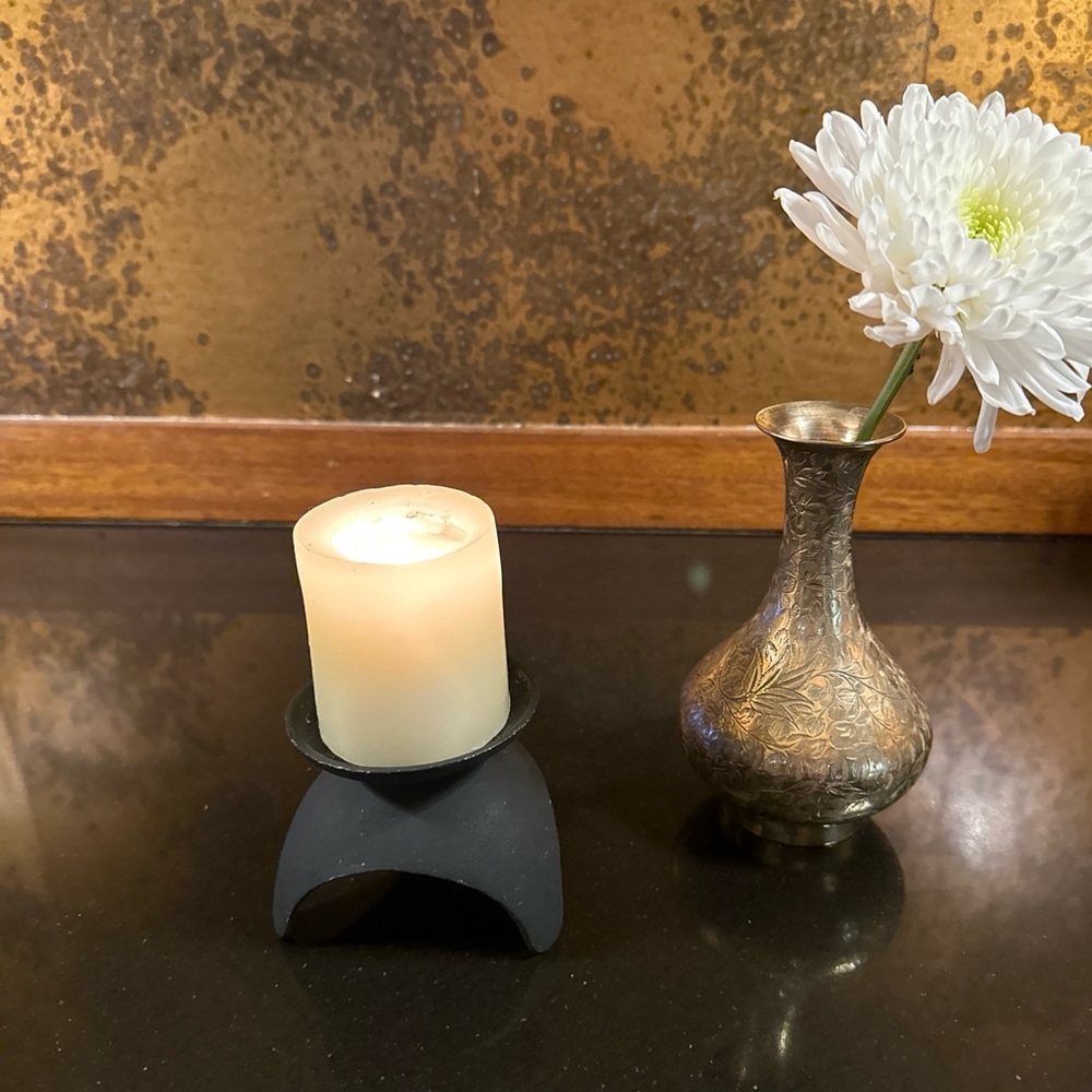 MCM Heavy Black Iron Tripod Pillar Candle Holder With Spike